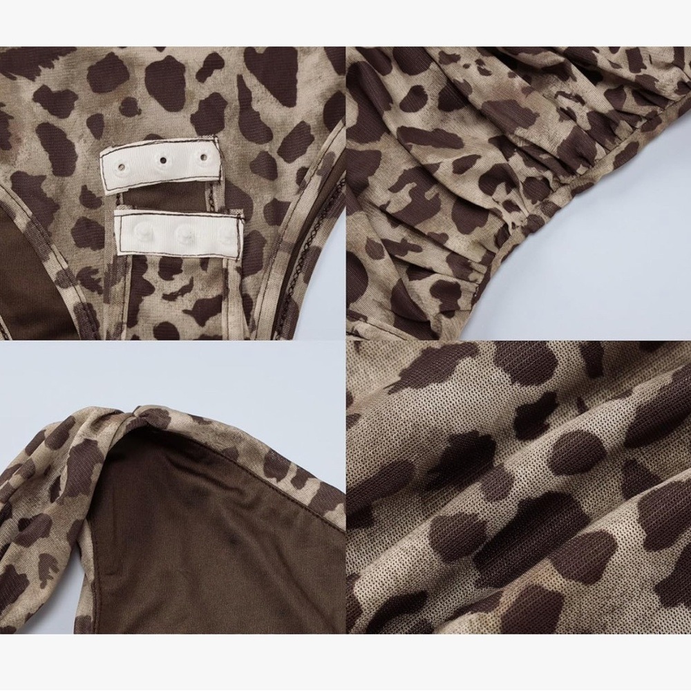 Tyssedal Studio Leopard Print Ruched Crossover Halter Bodysuit Brown Tan Large - Picture 8 of 9
